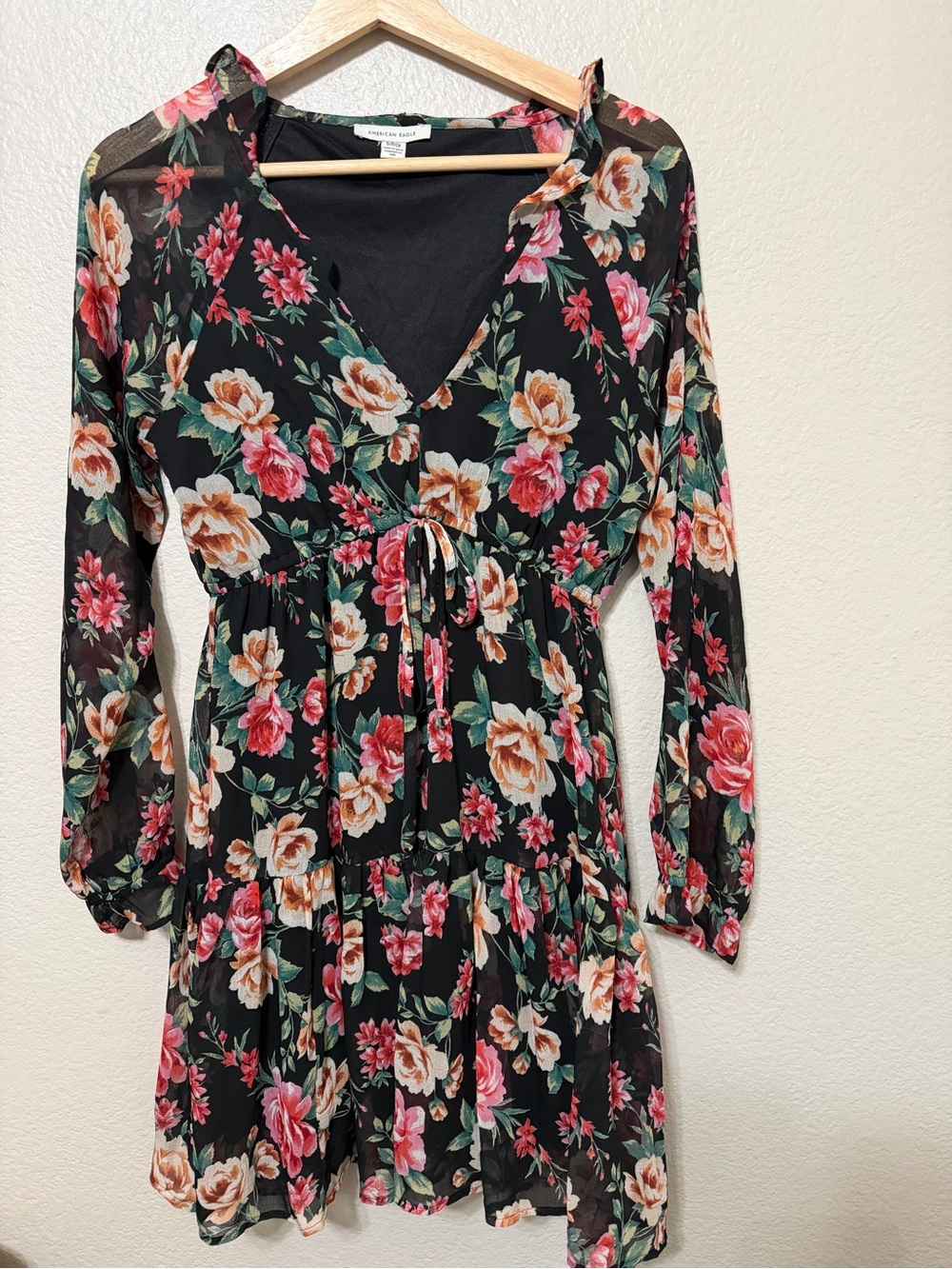 American Eagle Boho Floral Chiffon Mini Dress S Romantic CottageCore